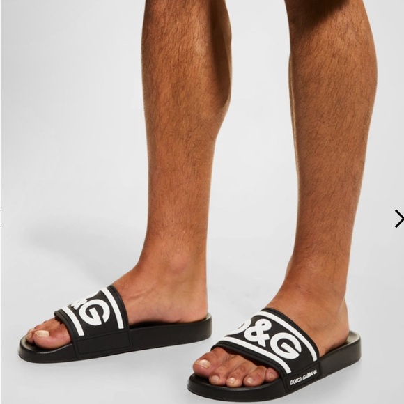 Dolce&Gabbana Black White Logo Pool Slides EU Size 40 (Mens US 9) Unisex - Picture 11 of 17